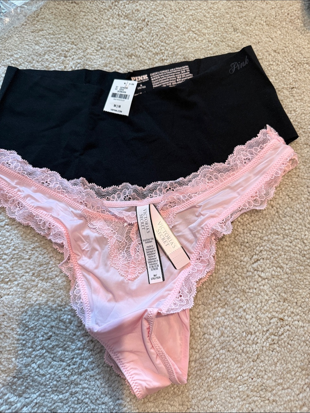 Two pair of Victoria’s Secret panties M NWT pink black